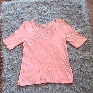 J crew womens bright pink scoop‎ neck sheer cotton tshirt size small